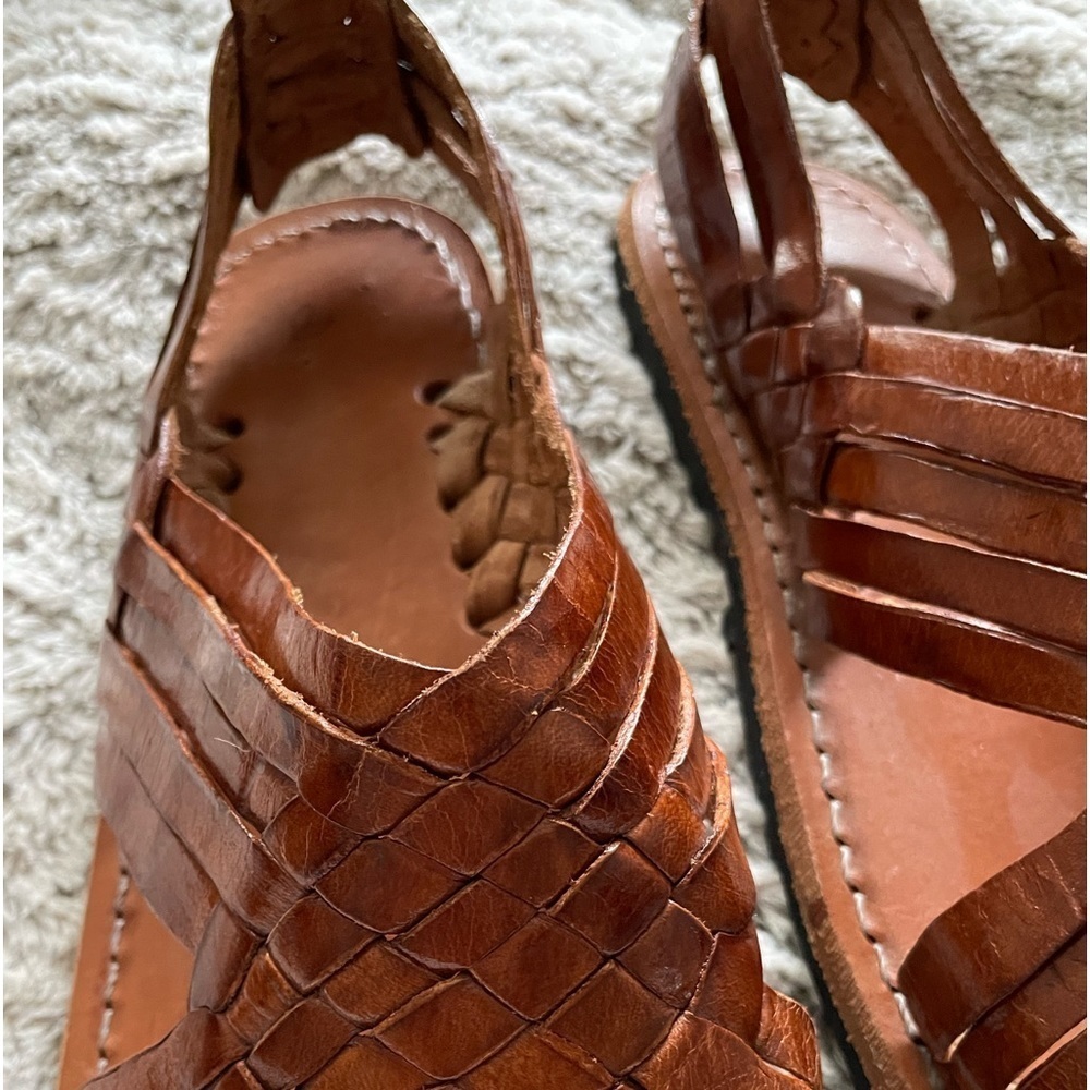 Men's Brown Woven Leather Slide Sandals - Picture 6 of 10